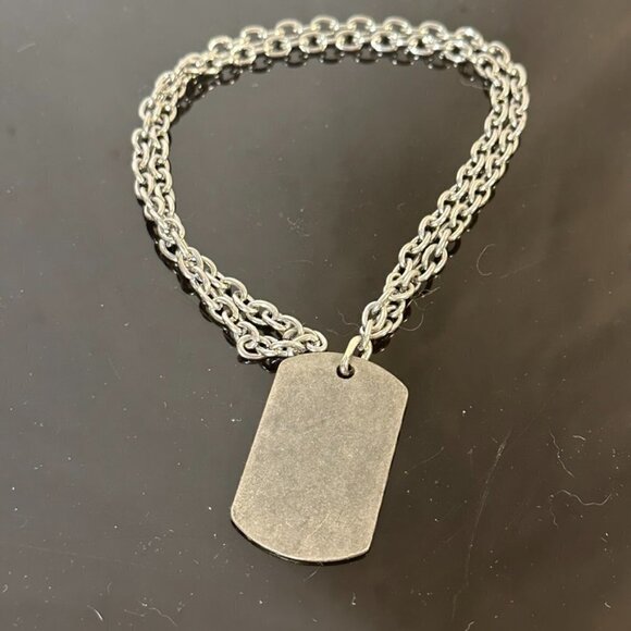 Dog Tag Silver Metal 26" Womans Punk Rock Necklace Pendant Army Military Blank - Picture 2 of 4